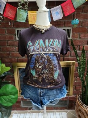 Lucky Brand Genesis Graphic Band Tee Black Vintage Wash T-Shirt Size S
